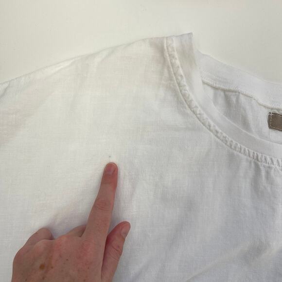 FLAX Linen Coastal Lightweight Boxy Relaxed Basic Rolled Short Sleeve Top -Med - Picture 7 of 10